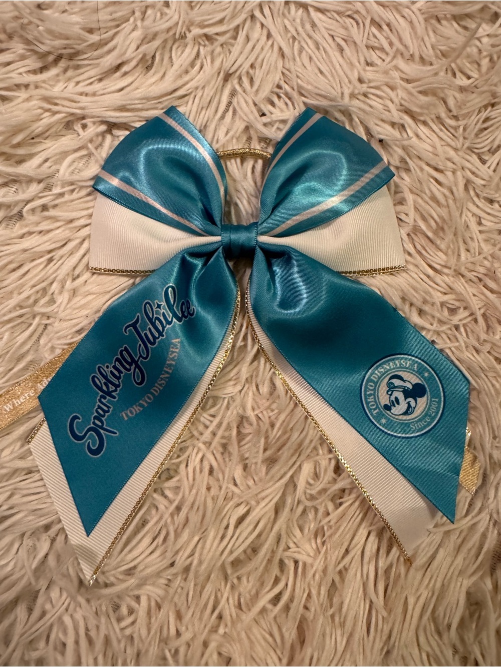 Disney Teal & White Sparkling Jubilee Hair Bow